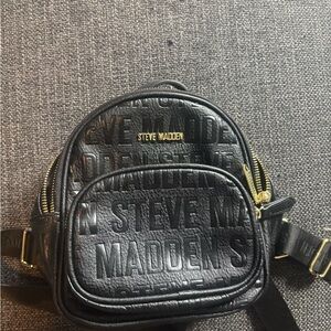 Steve Madden Backpack Purse Black Embossed Small 9in x 8in